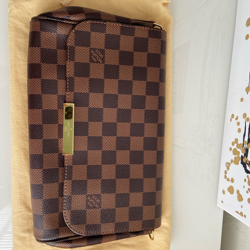 Louis Vuitton Brown Damier Ebene Checker Clutch with Gold Hardware
